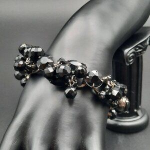 Vintage Julianna D&E Black Beaded Bracelet With‎ Chain & Clasp